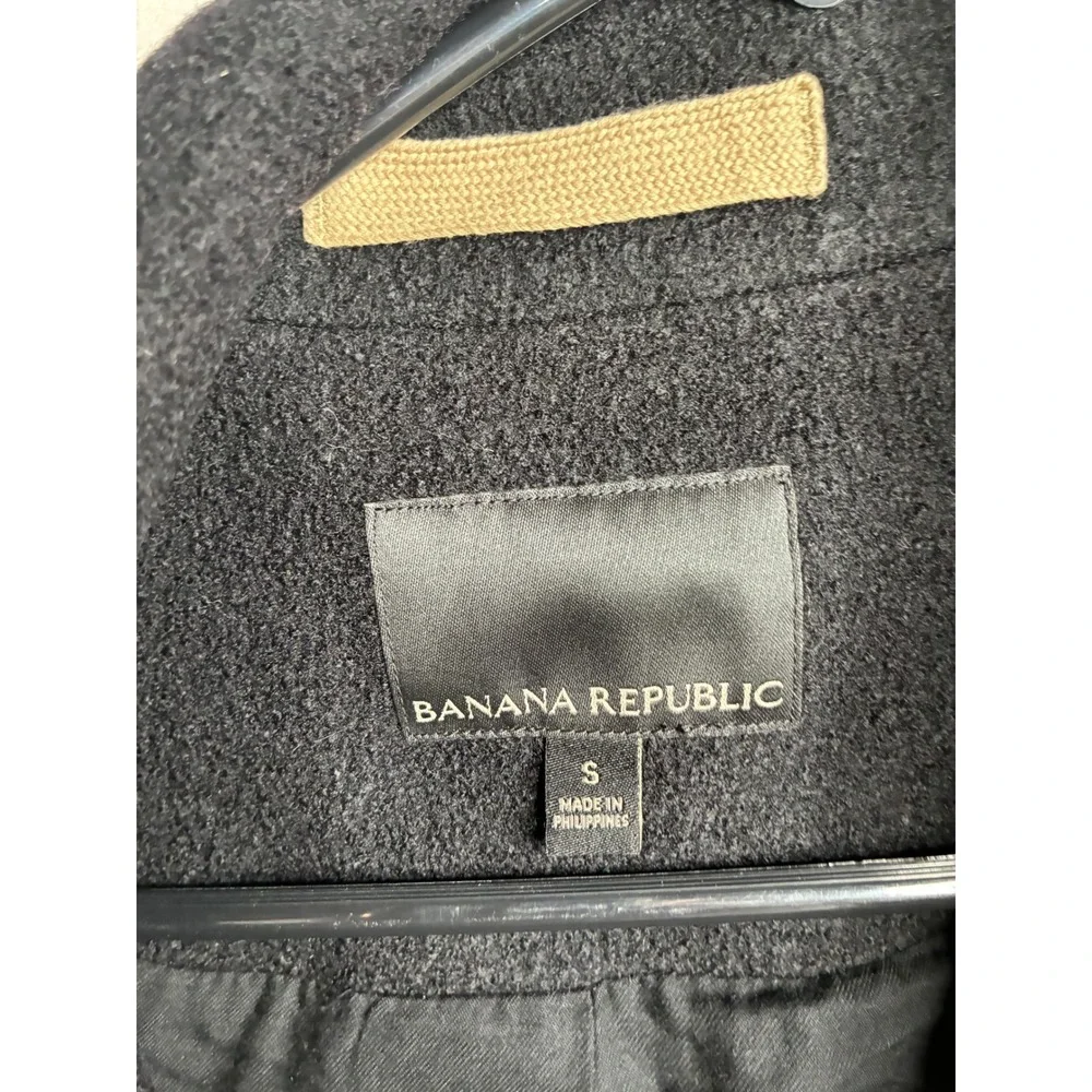 Banana Republic Mens Black 100% Wool Double Breasted Pea Coat Jacket Small